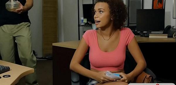  Nasty ebony flashes big boobs and fucked